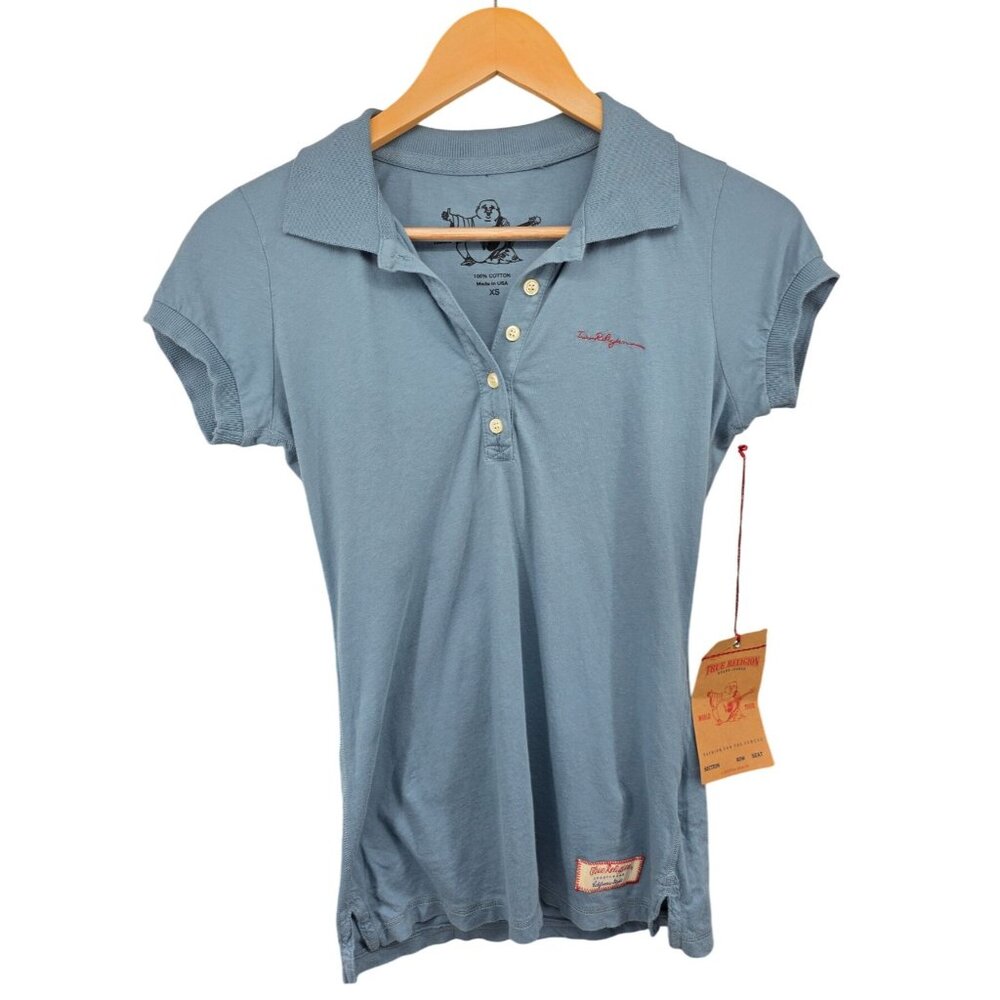 True Religion XS Slate Blue‎ Polo Shirt 100% Cotton NWT
